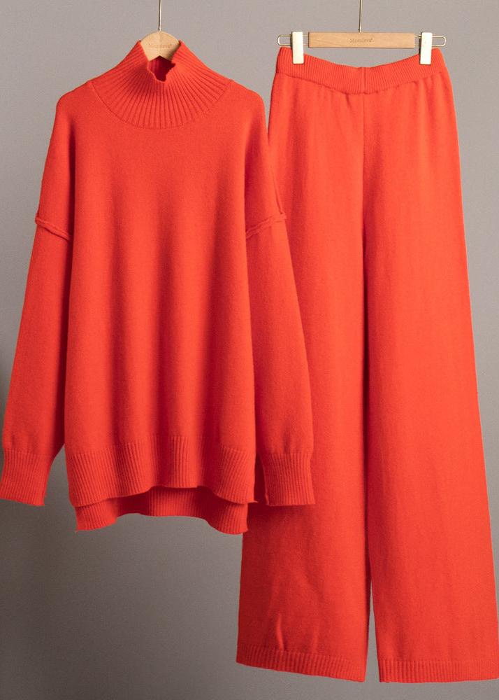 Bold Comfort - Oversized Knit Turtleneck and Pants Set