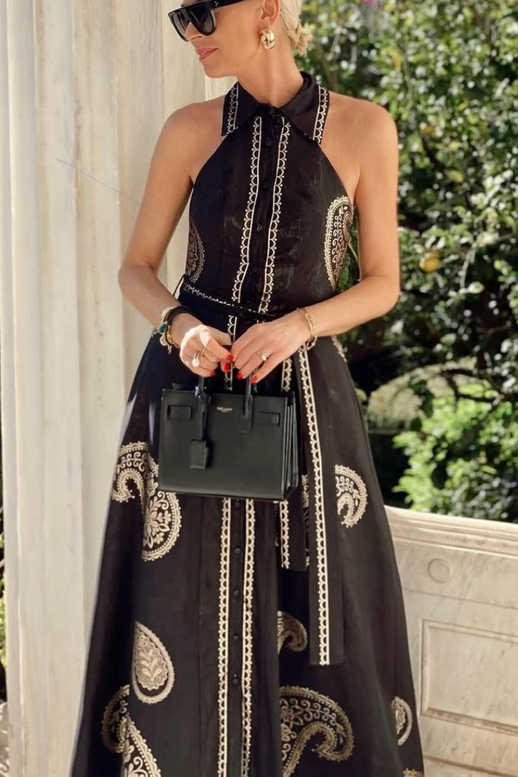 Vacation Calls Unique Print Shirt Neck Sleeveless Tie-up Pocketed Maxi Dress