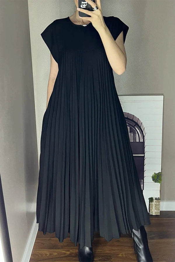Sleeveless Pleated Simple Solid Color Dress