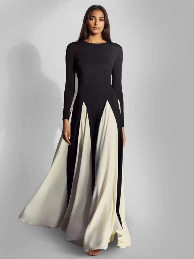 Party Dresses Black Jewel Neck Long Sleeves Two-Tone Semi Formal Dress