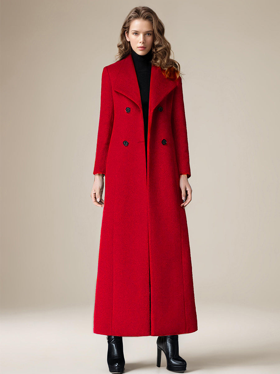 Woolen Coat For Women Turndown Collar Double-breasted Full Length Retro Wrap Coat Winter Outerwear 2026