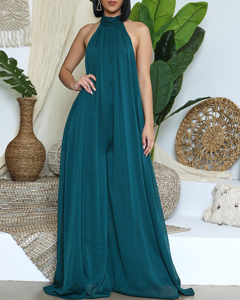 Sleeveless Chiffon Loose Open-Back Jumpsuit