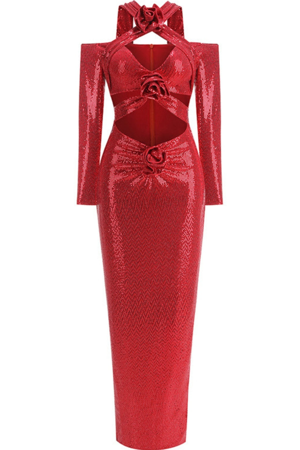 Sylvia Floral Sequin Cutout Maxi Dress