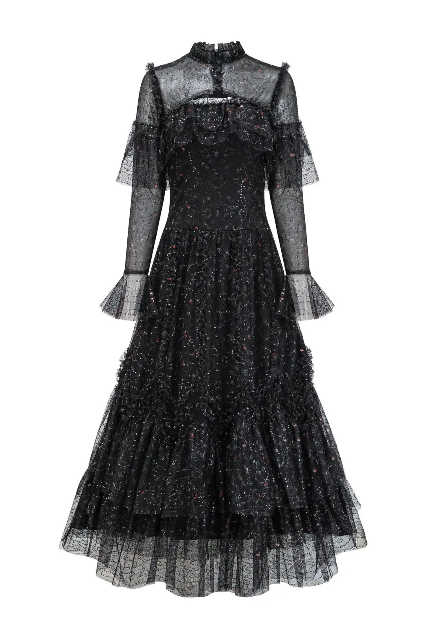 Clapham Black Mesh Floral Dress