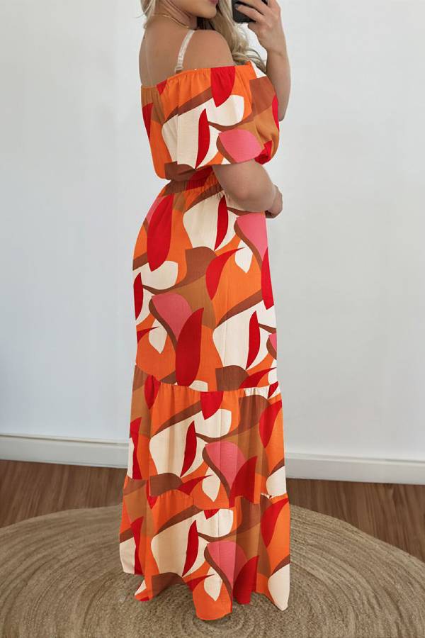 High waisted contrast color one shoulder short sleeve dress