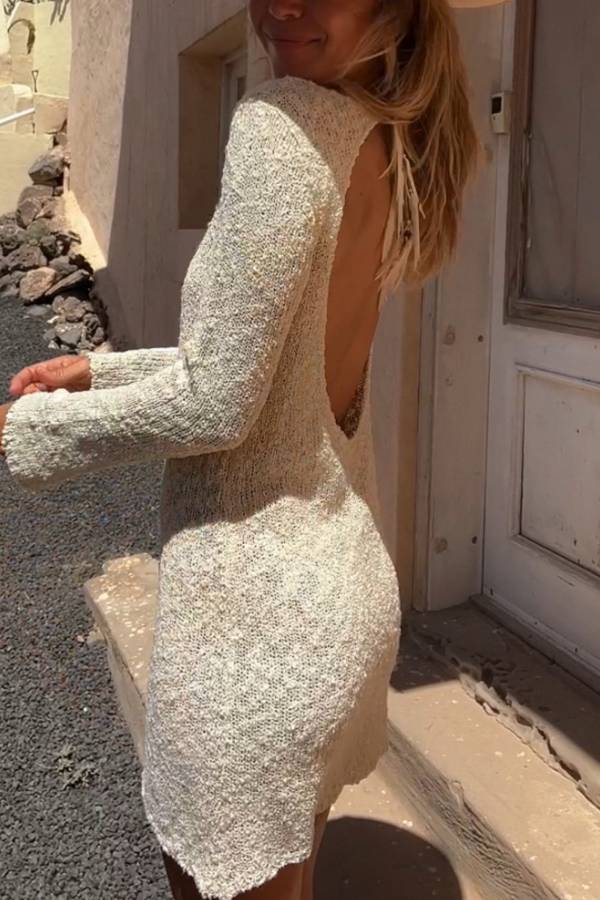 Lyssa Knit Flare Sleeve Open Back Loose Mini Dress