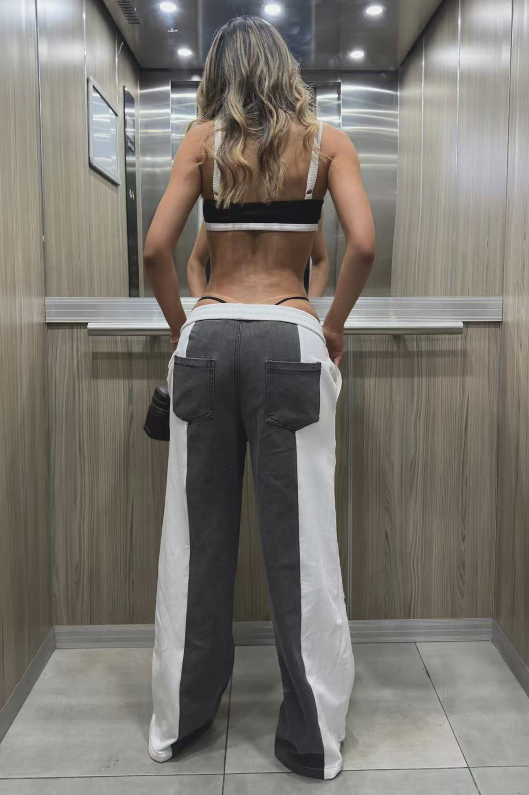 Low Waist Stripe Panel Straight Leg Pants