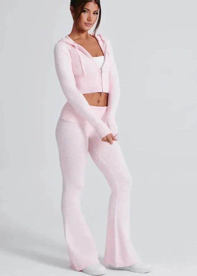 Bliss Knit - Fitted Hoodie and Flare Pants Set