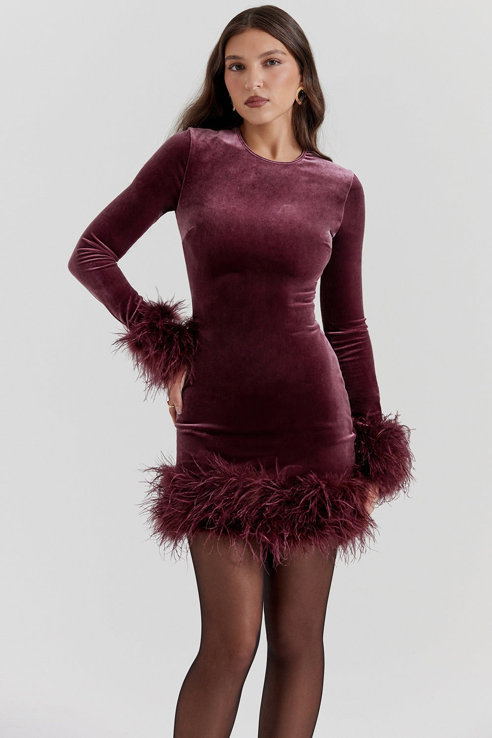 Knit Fuzzy Cuff Hem Cocktail Dress