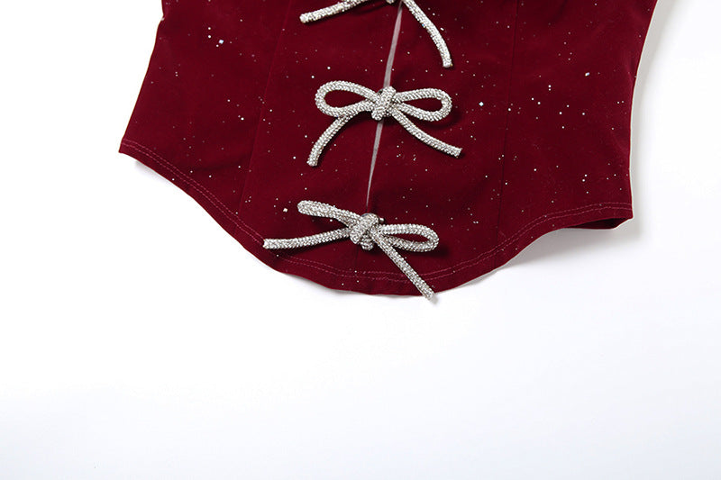 Bowknot glitter backless tube top