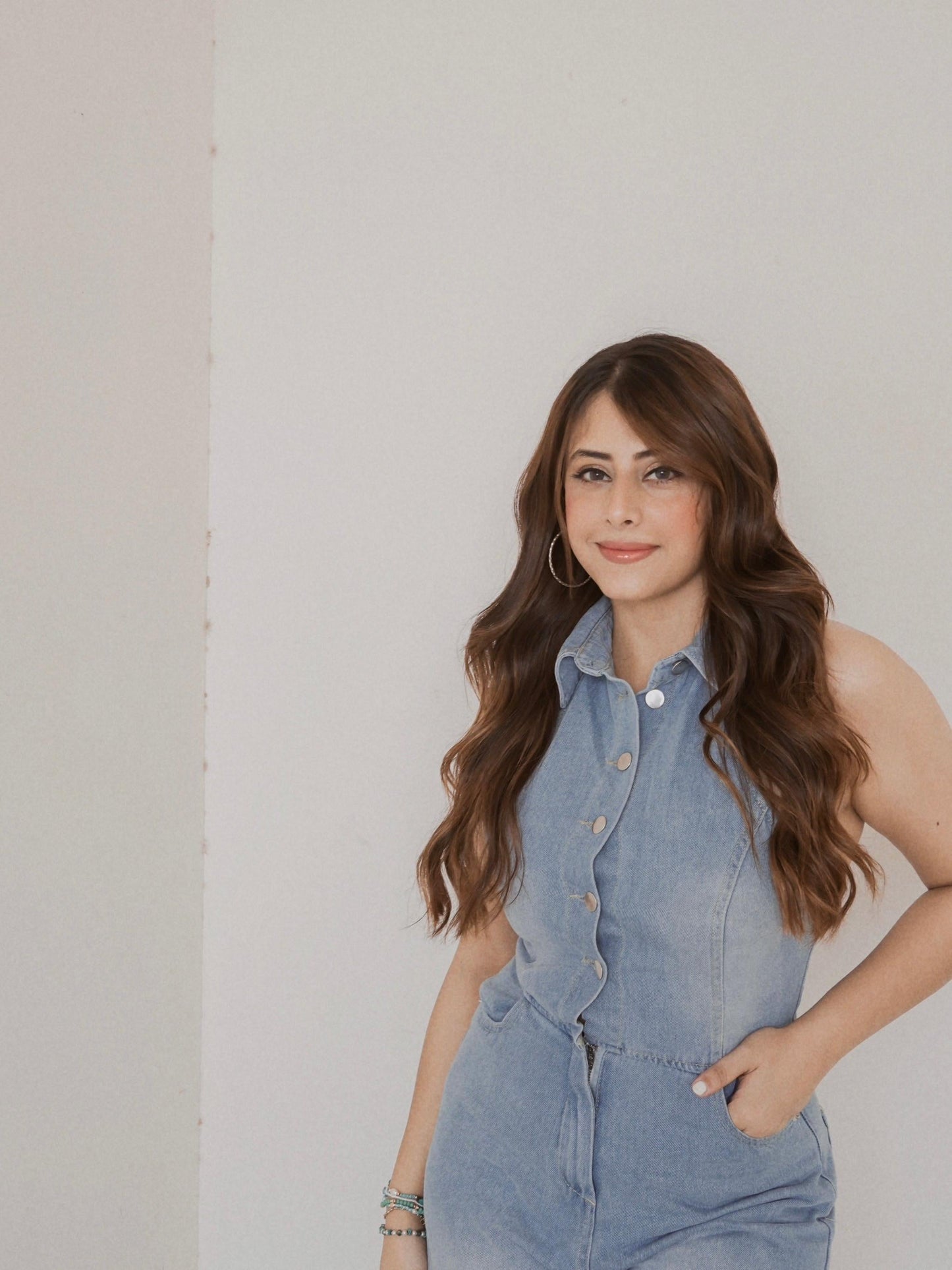 Halterneck Backless Denim Jumpsuit