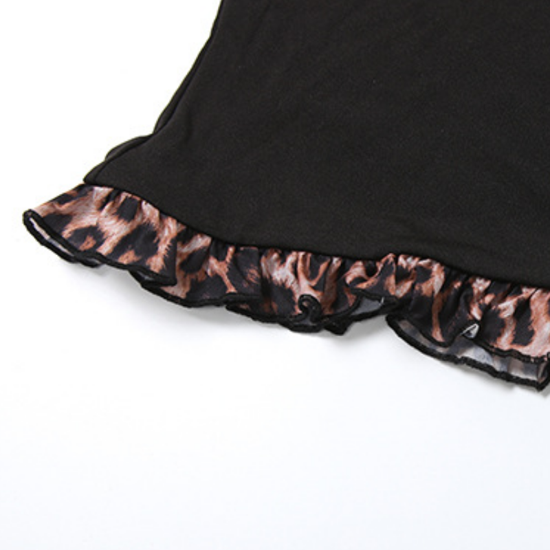 Leopard print halter self tie v neck ruffle top