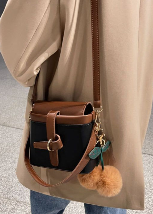 Sienna Buckle Mini Crossbody – Two-Tone PU Leather Shoulder Bag