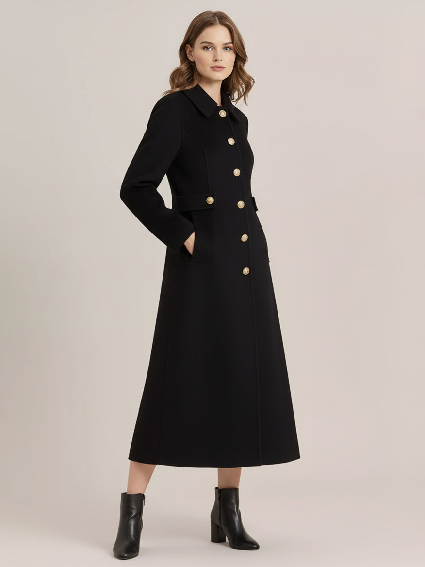 Vintage Wool Cashmere Blend Coat With Golden Buttons For Women 2026