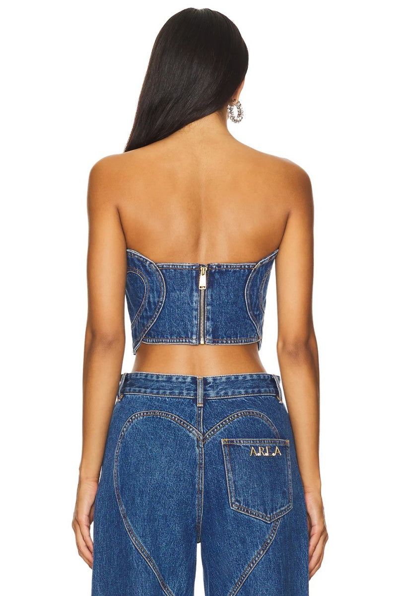 Blue Loving Heart Stitching Sexy Denim Top
