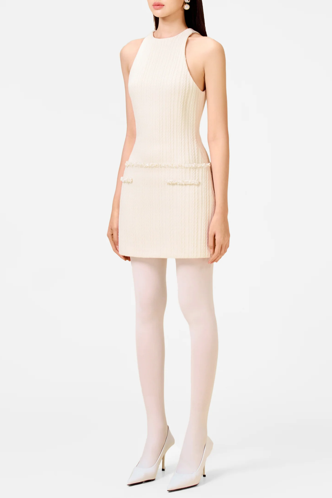 Abene Sleeveless Beaded Embellished Knit Mini Dress