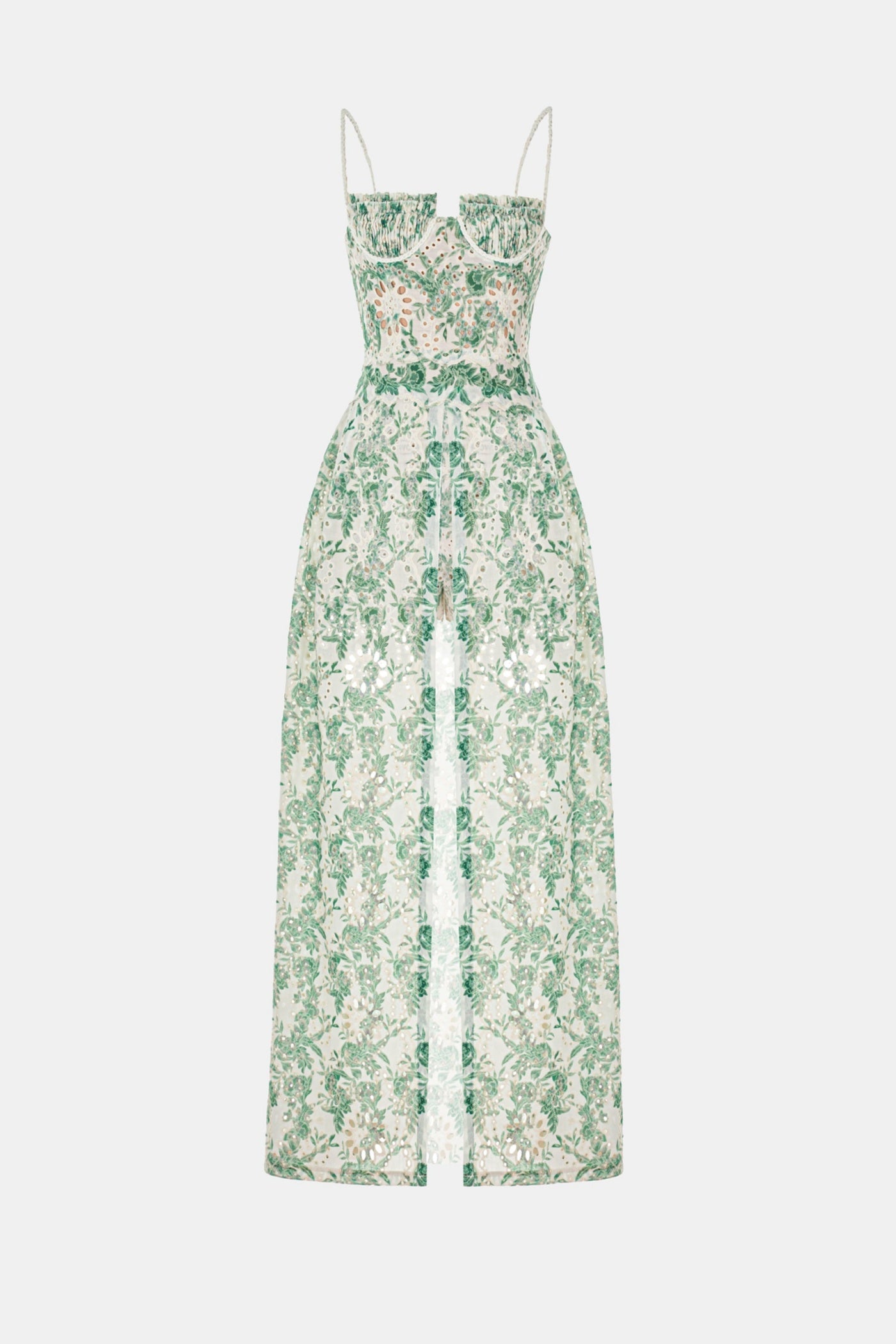 Abetzi Floral Embroidered Shorts & Maxi Dress Set - Green