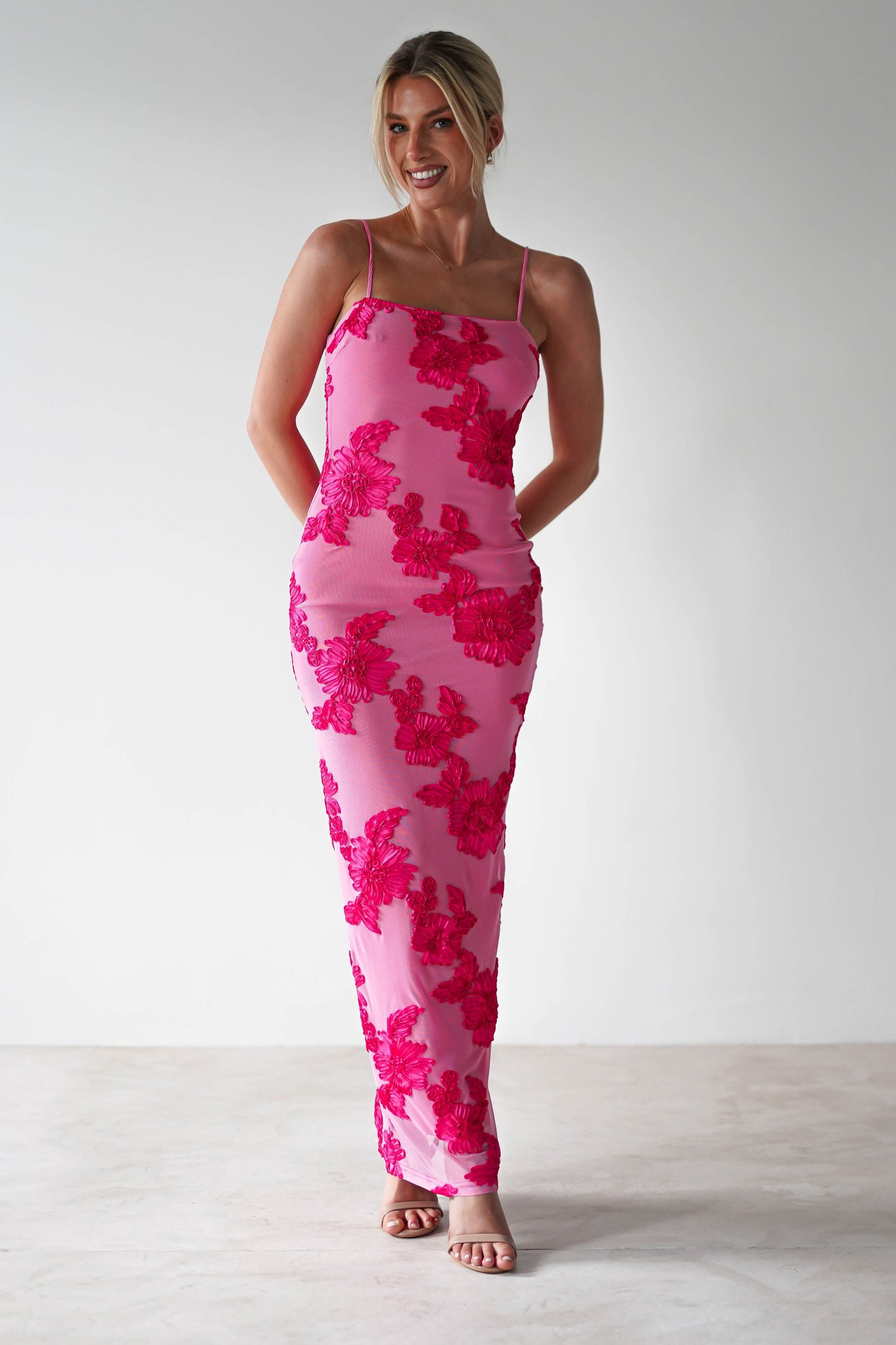 Adorelle - Soft Bloom - Floral Mesh Maxi Dress
