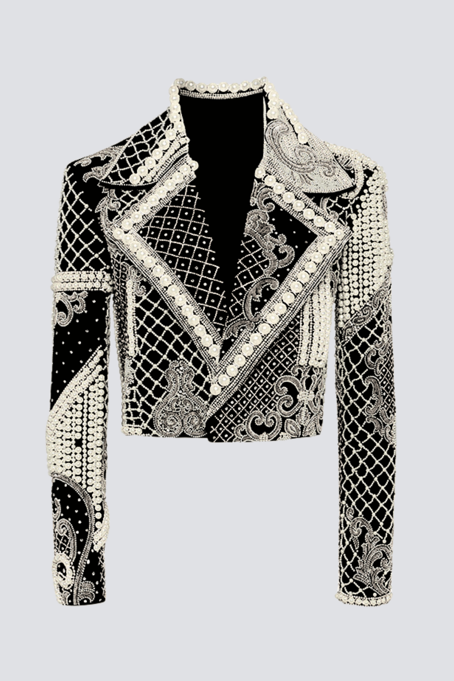 Akili Pearl Embellished Cropped Blazer