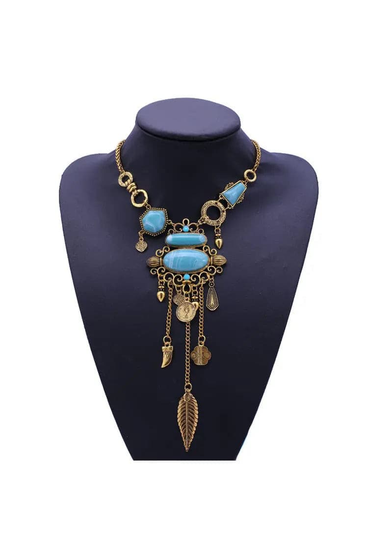 Amara Blue Gem Tassel Necklace