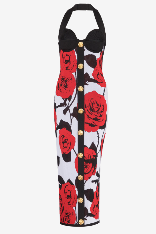 Amiya Rose Jacquard Halter Midi Bandage Dress