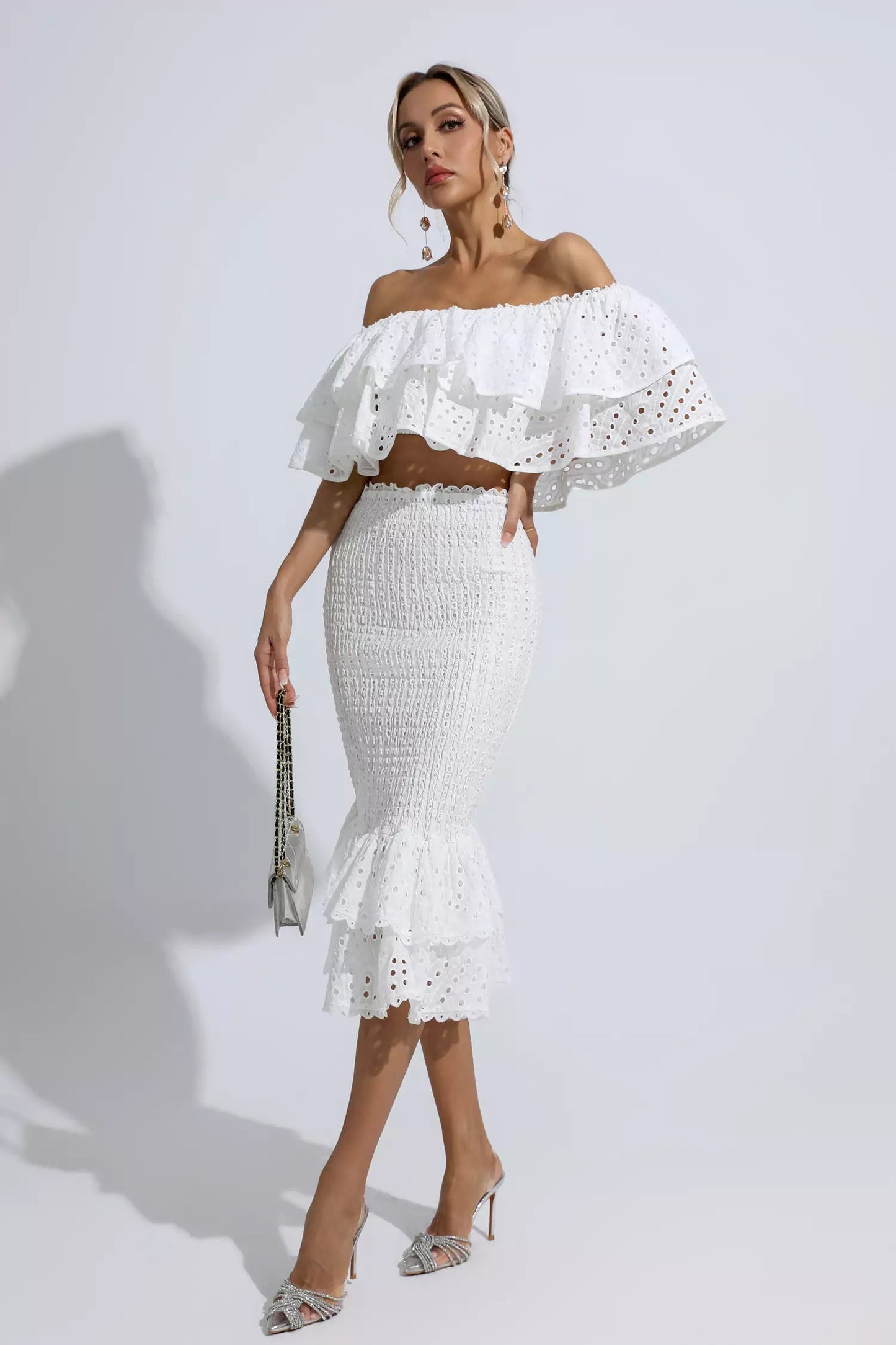 Anaya White Cutout Ruffle Set