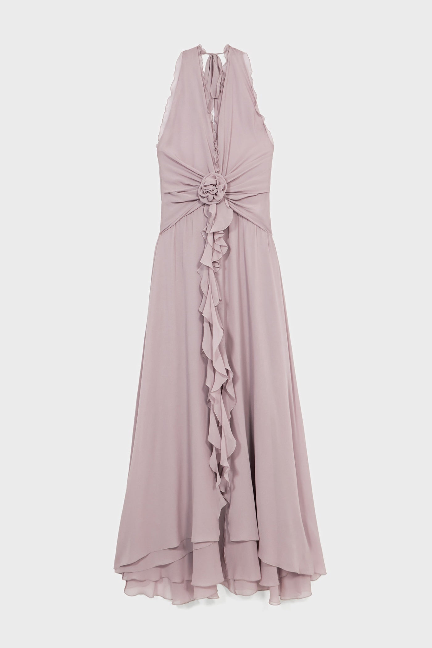 Aonaver Floral Ruffle Halter Maxi Dress - Purple