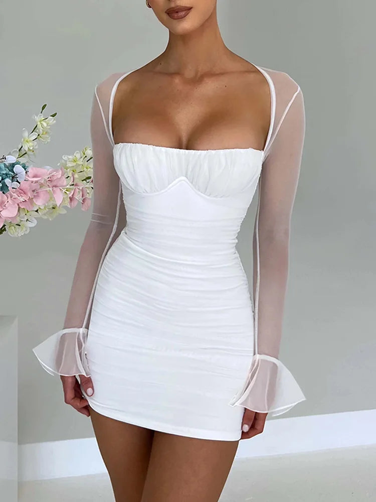 Halter Lace-Up Petal Mini Dress