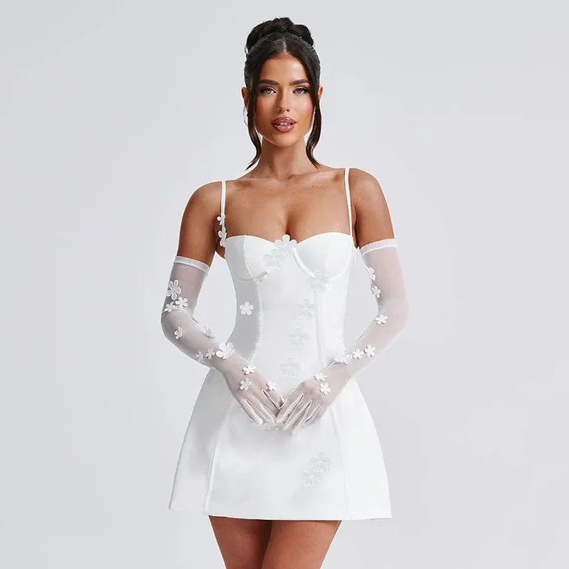 Flower Spaghetti Strap Backless Mini Bodycon Floral Dress