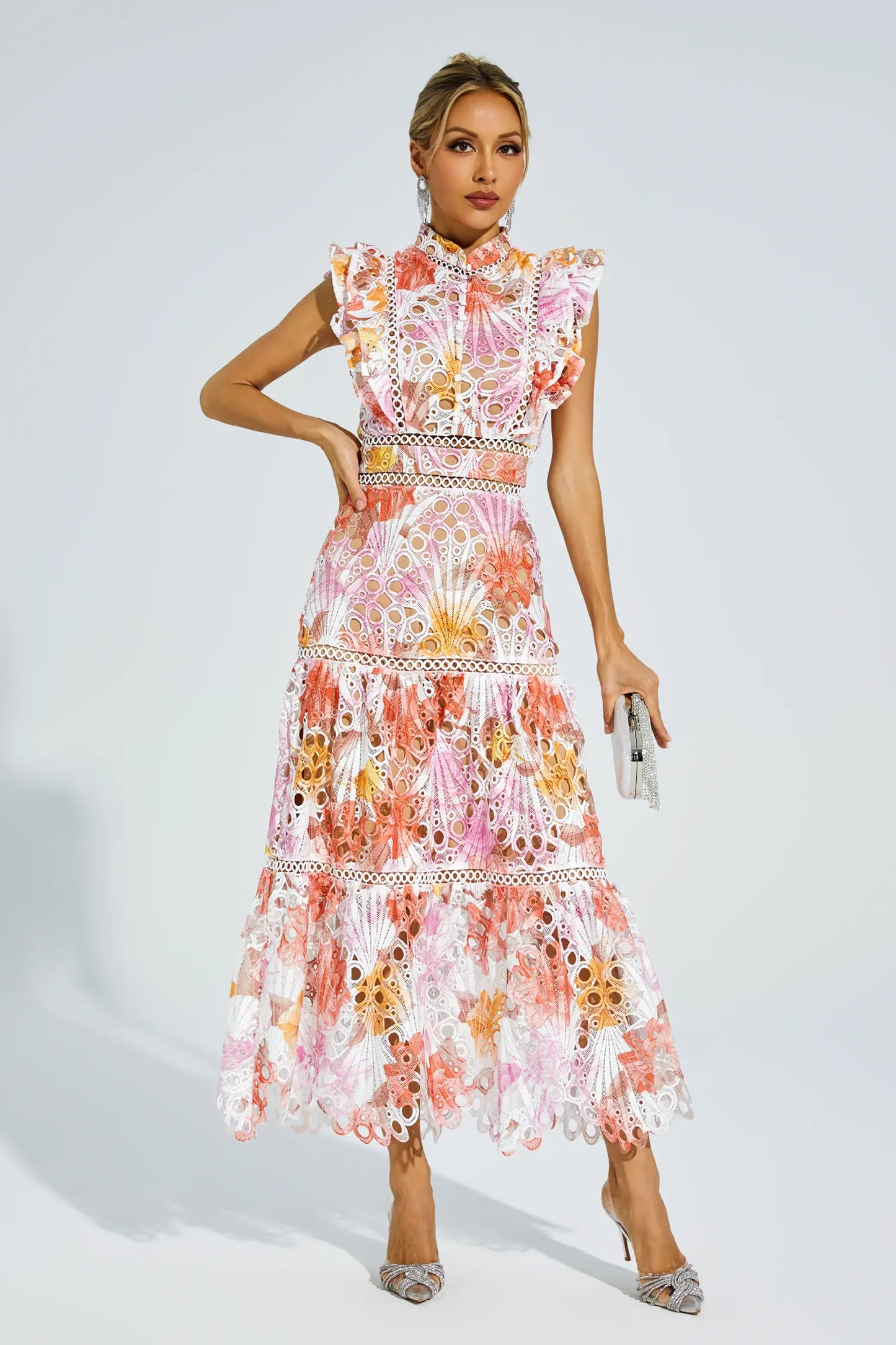 Ayleen Orange Hollow Sleeveless Midi Dress