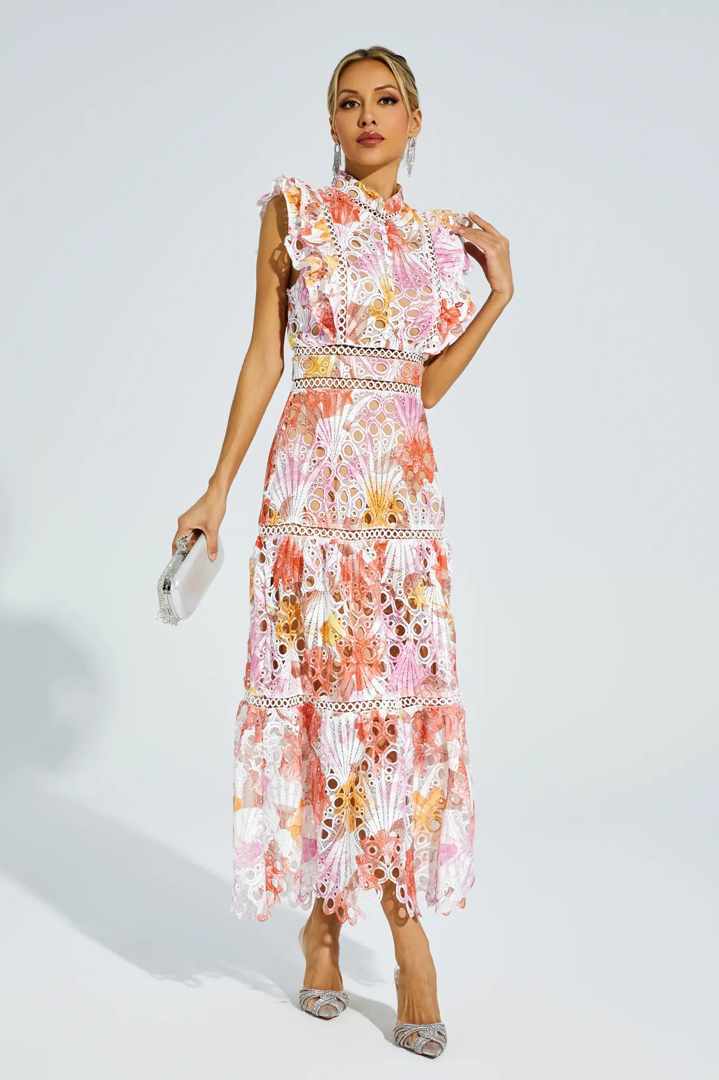 Ayleen Orange Hollow Sleeveless Midi Dress