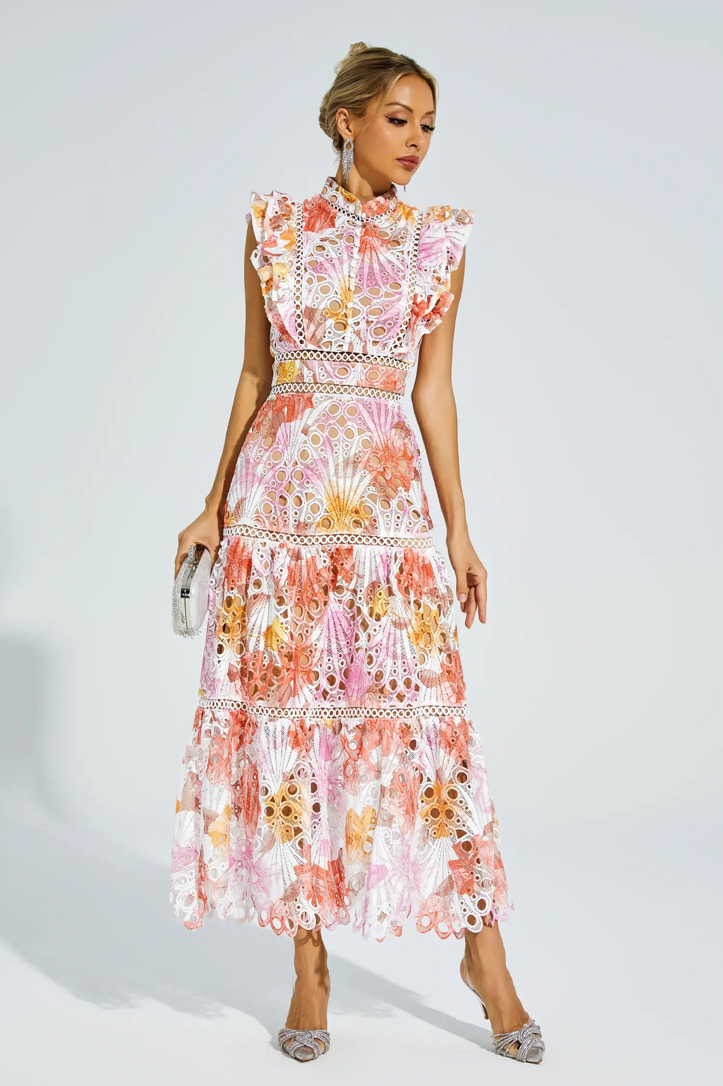 Ayleen Orange Hollow Sleeveless Midi Dress