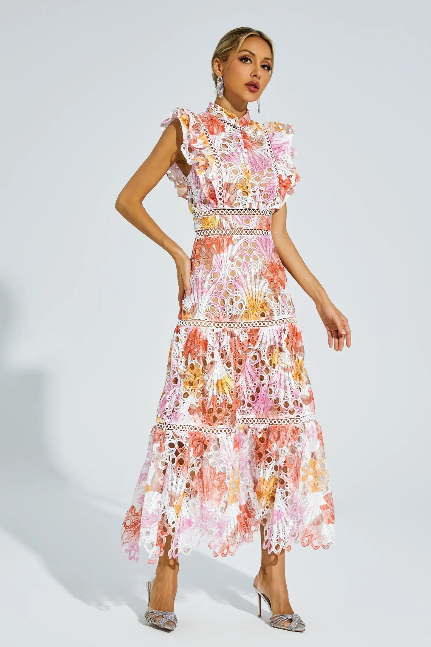 Ayleen Orange Hollow Sleeveless Midi Dress
