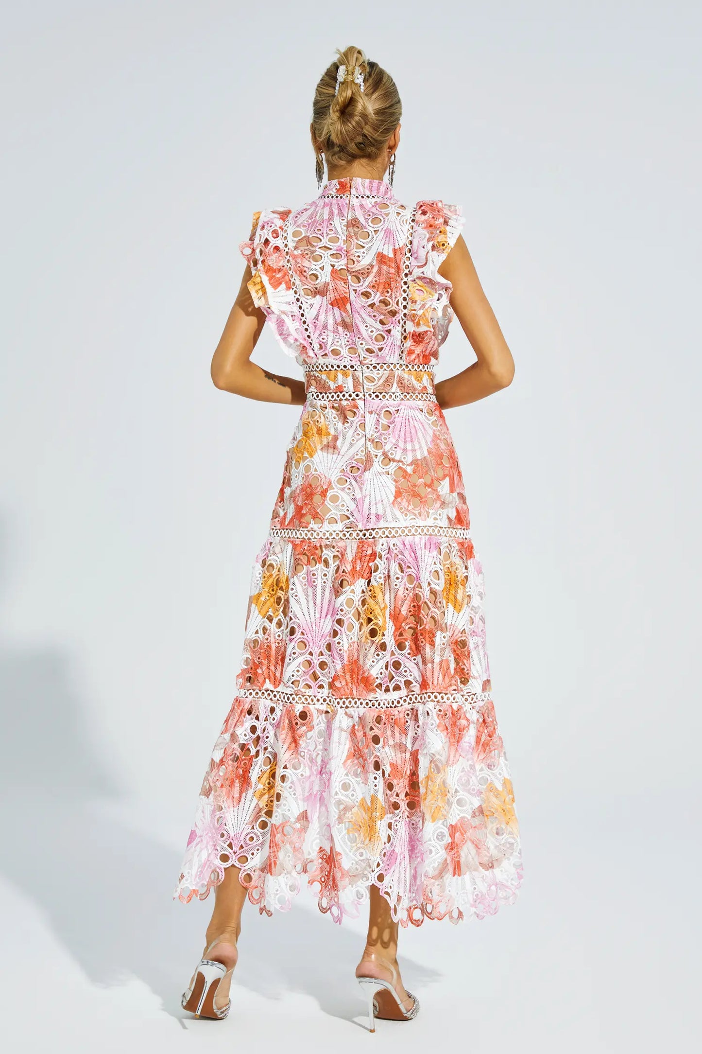 Ayleen Orange Hollow Sleeveless Midi Dress
