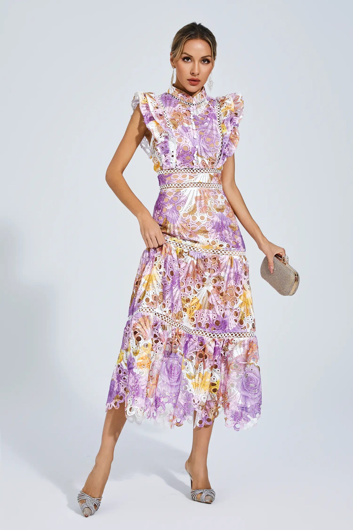 Ayleen Purple Hollow Sleeveless Midi Dress