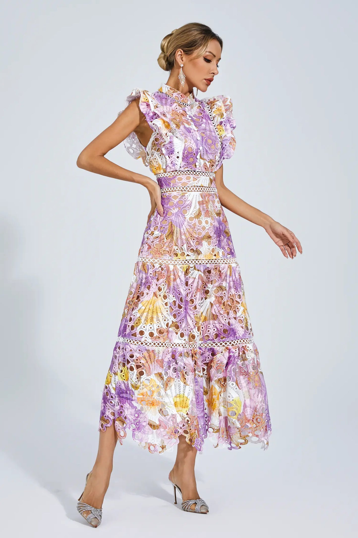 Ayleen Purple Hollow Sleeveless Midi Dress