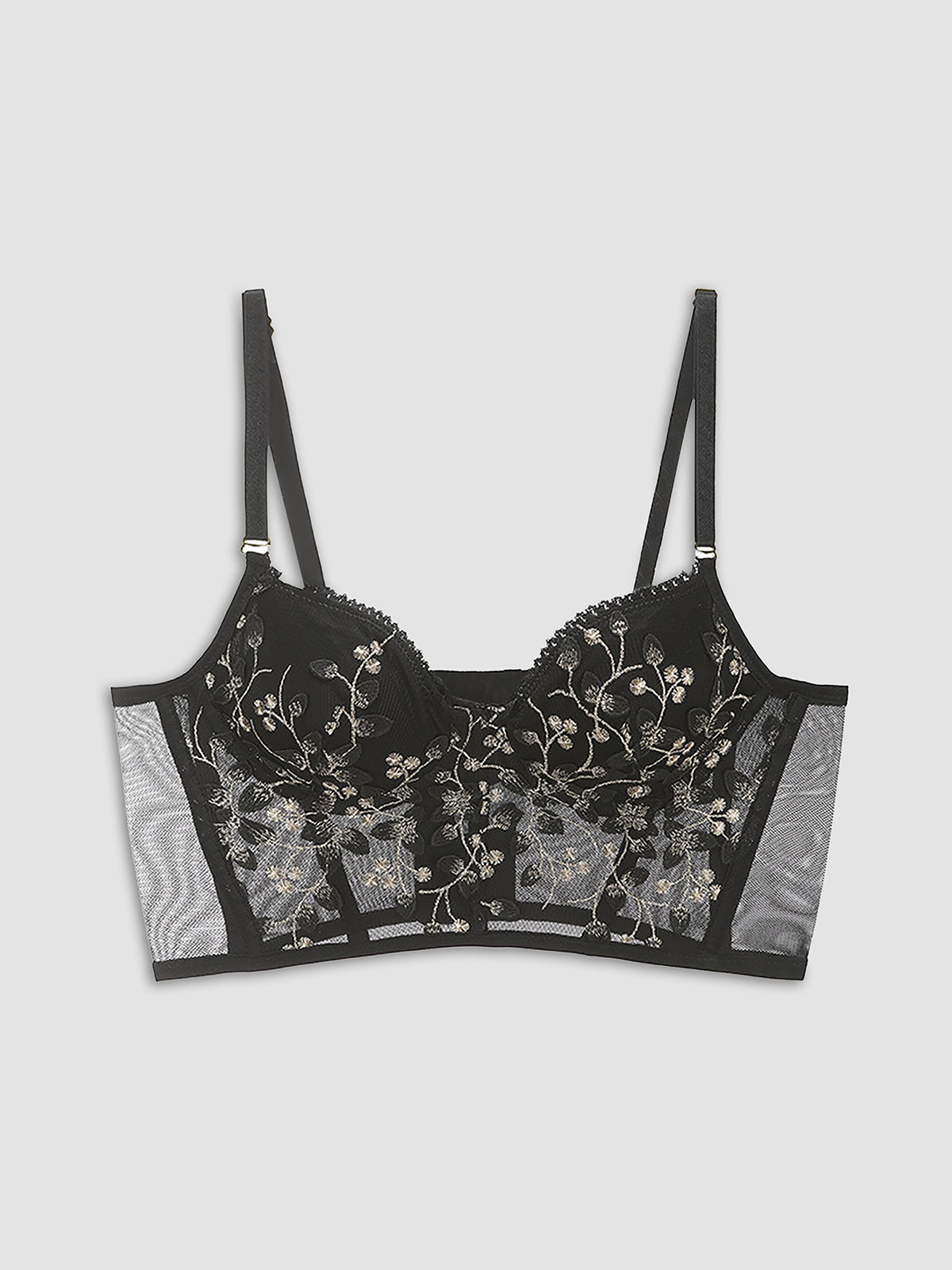 Floral Semi-Sheer Mesh Lace Crop Corset Top