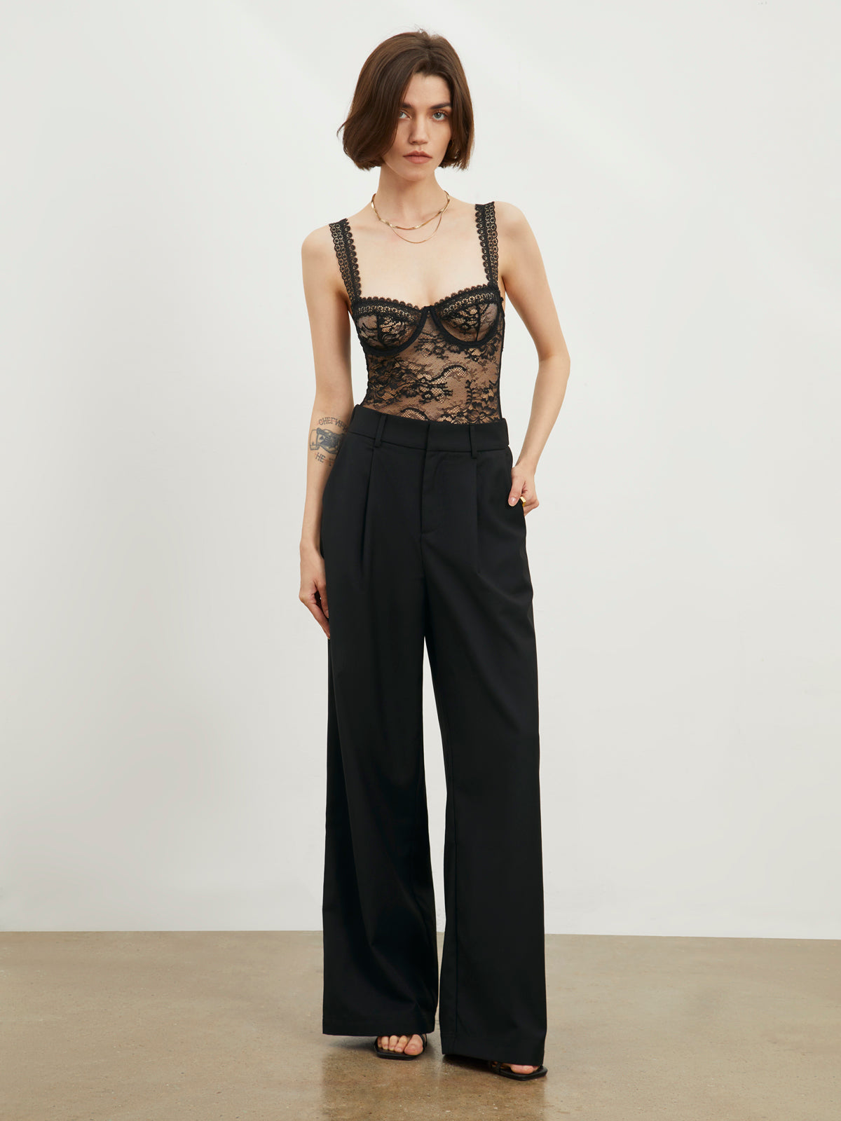 Semi-Sheer Floral Lace Bustier Bodysuit