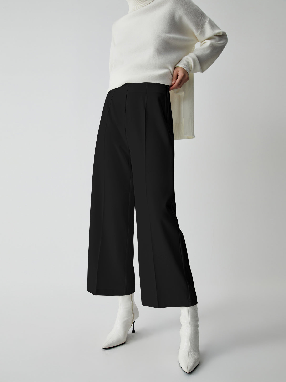 Semi-Sheer Wide Leg Culotte Pants