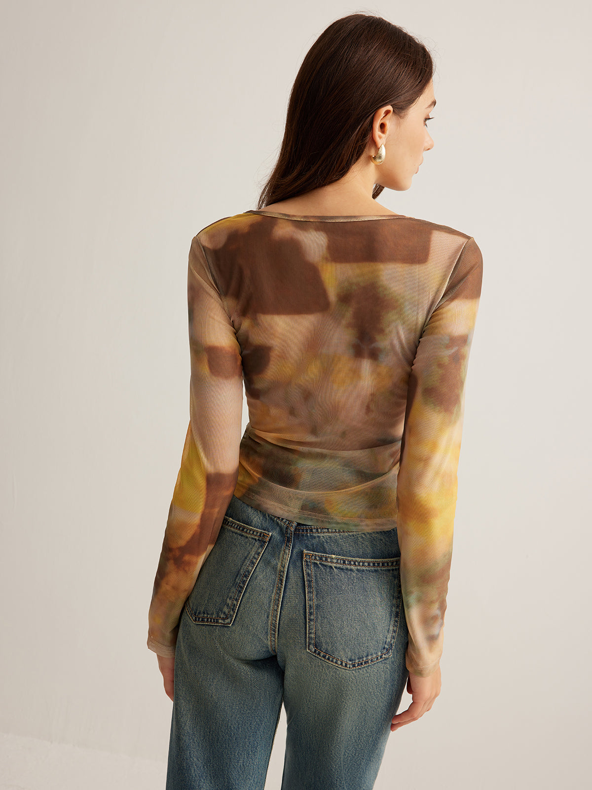 Semi-Sheer Dye Printed Mesh T-Shirt