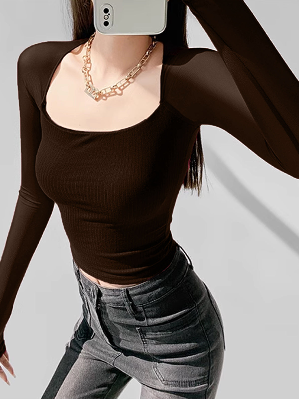 Square Neck Sheer Panel Crop T-Shirt