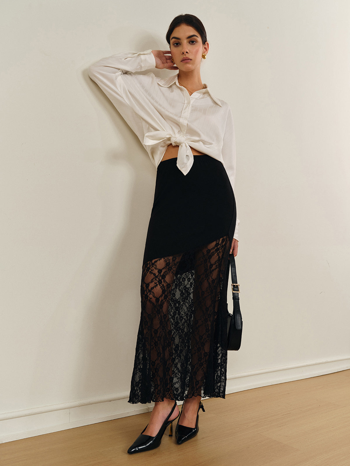 Lace Panel Jersey Skirt