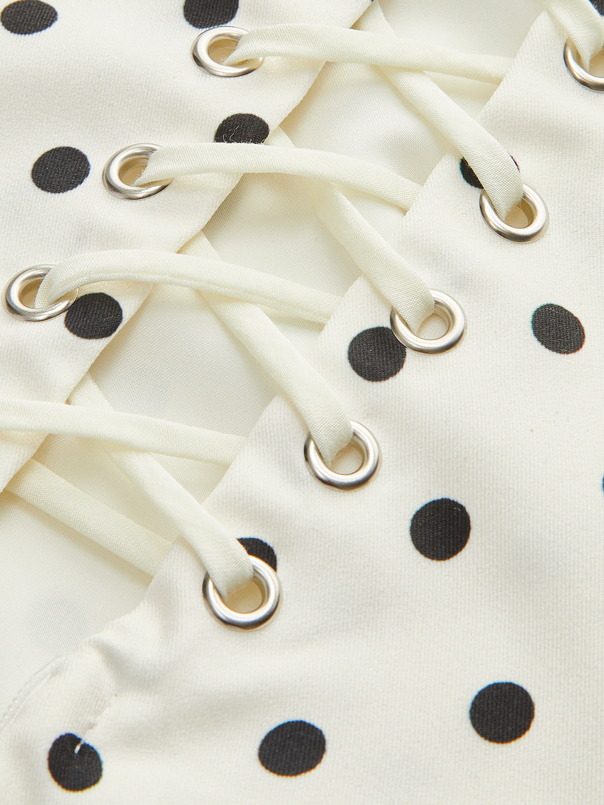 Polka Dot Lace-Up Back Dress