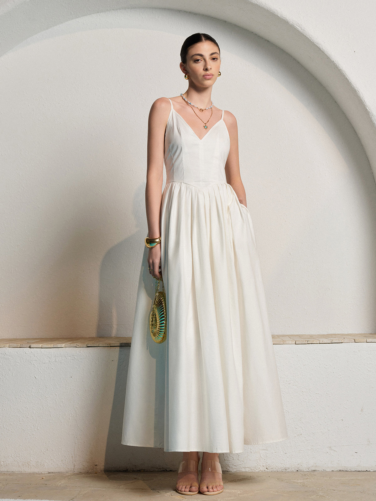 Backless Spaghetti Strap Pleated Dress