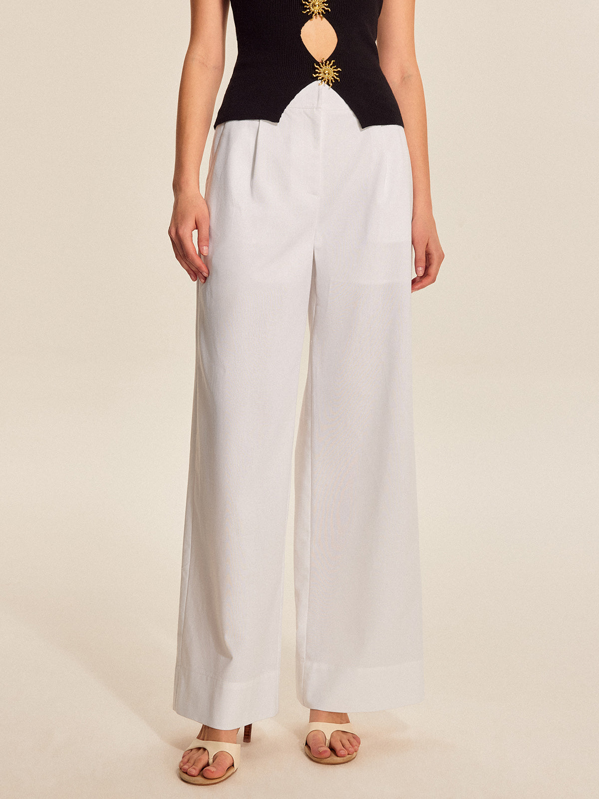 Mid-Waist Wide-Leg Pants With Pockets