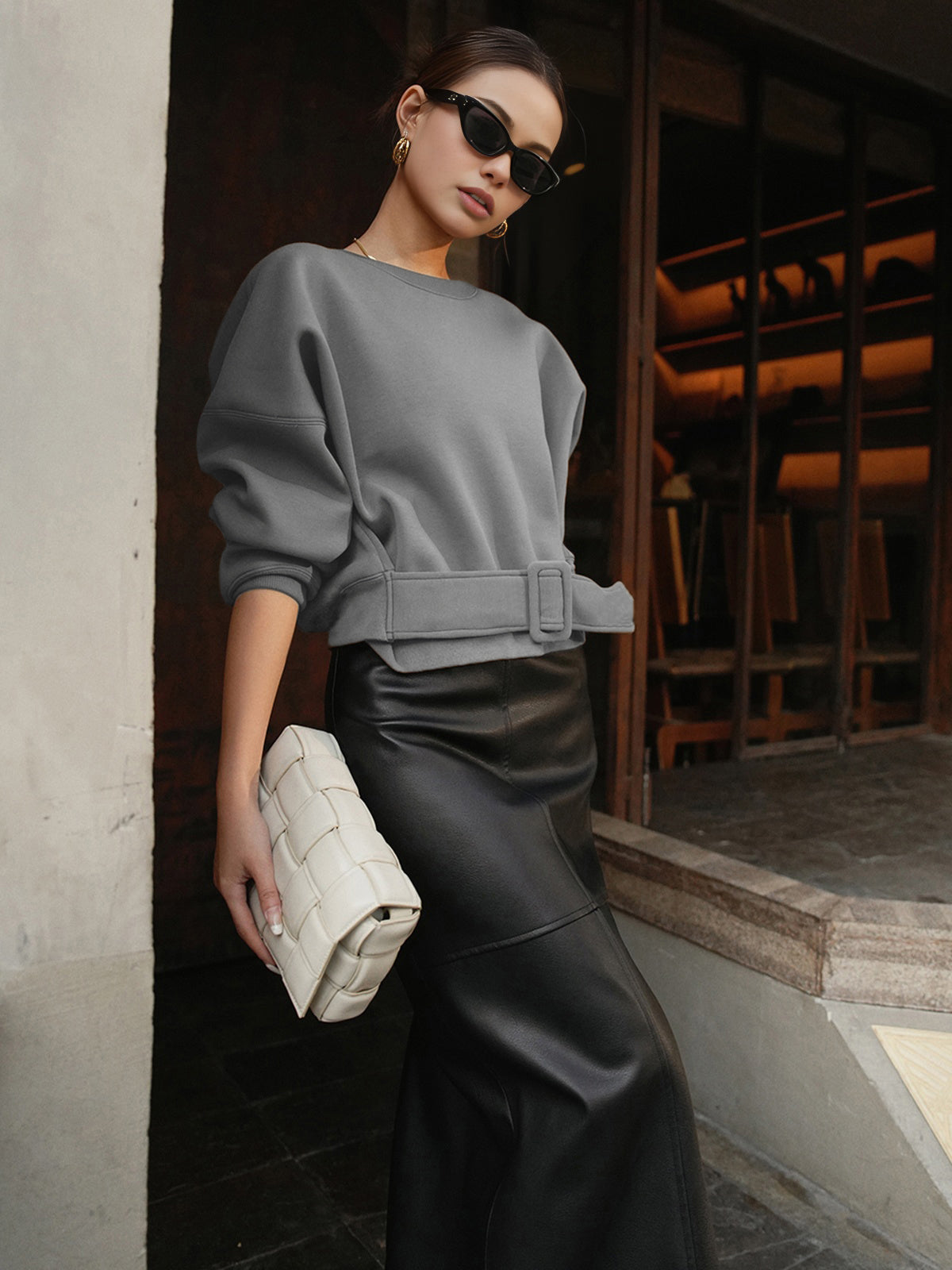 Belted Short Sweatshirt