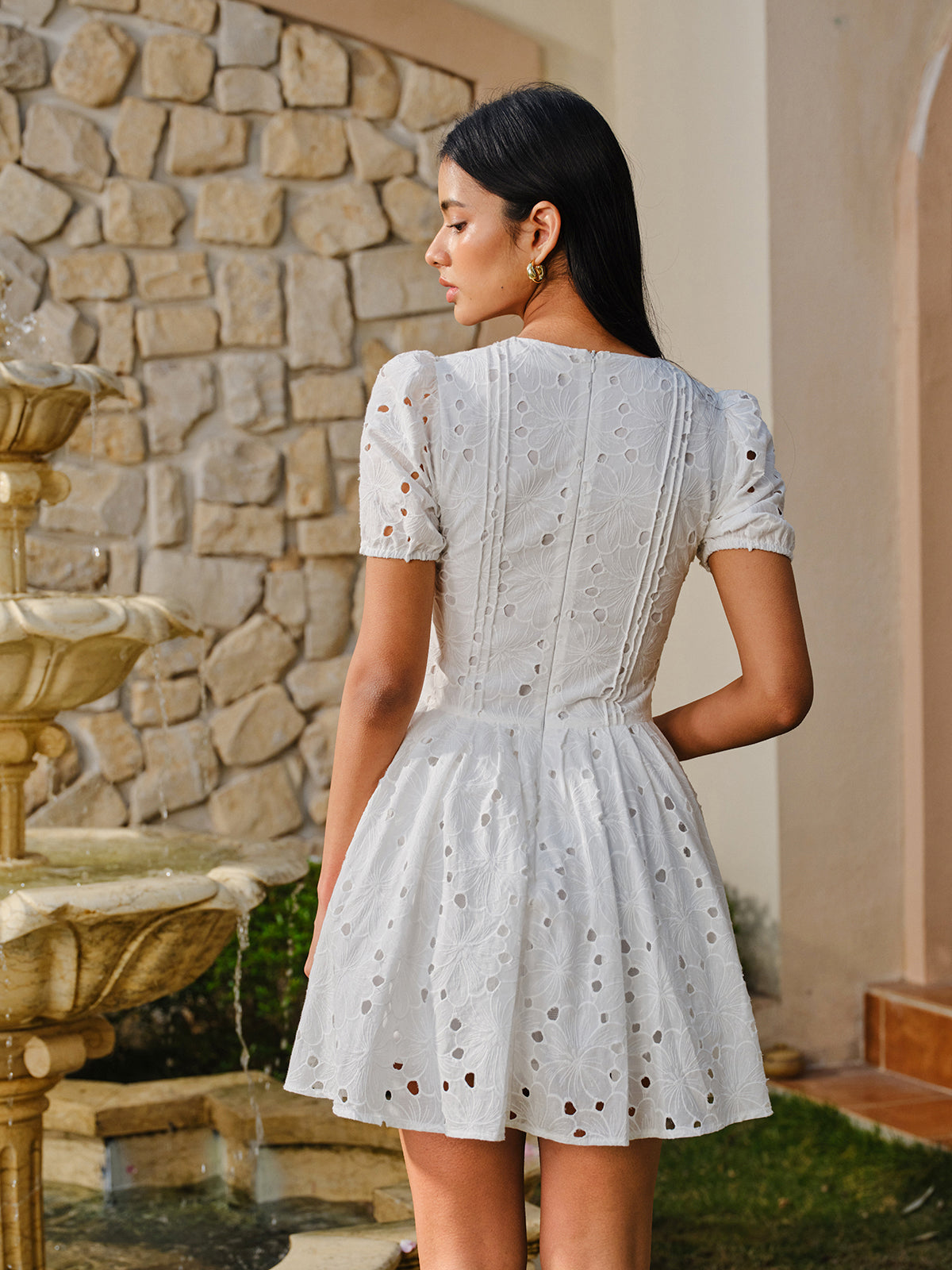 Cotton Eyelet Puff Sleeve Dress