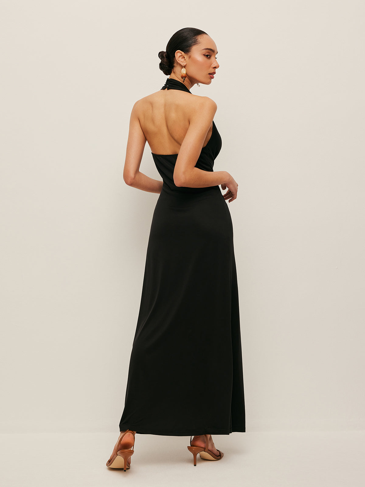 V-Neck Twist-Front Halter Dress