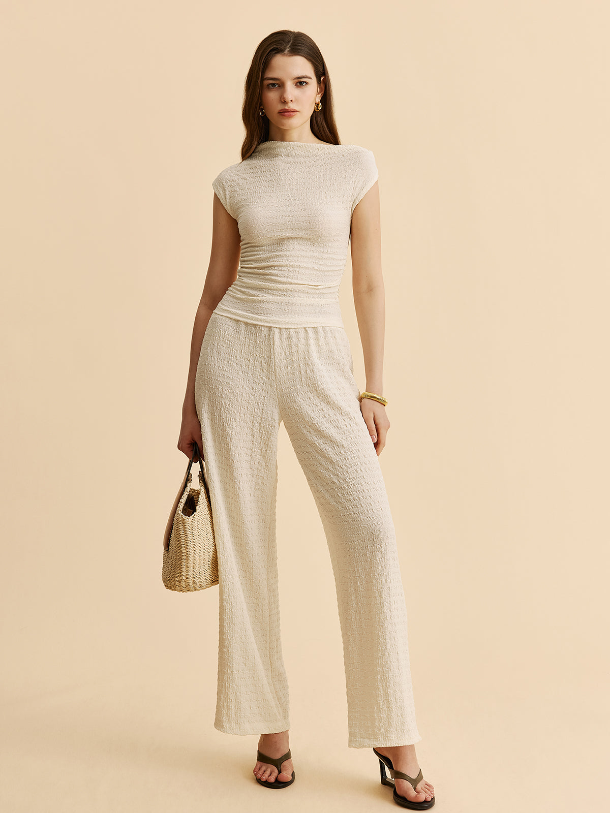 Textured Top With Wide-Leg Pants Set