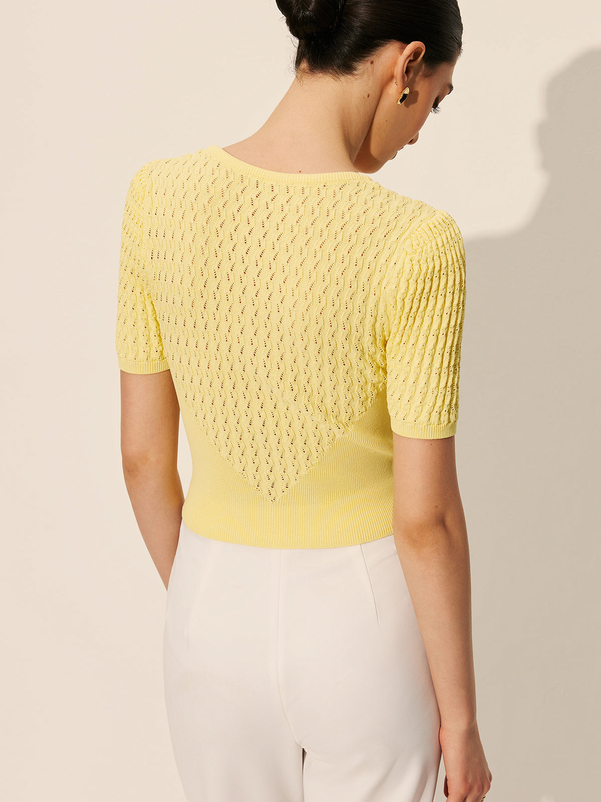 Hollow Knit Buttoned Top